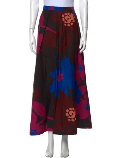 Pre-owned Eva Franco Floral Print Long Skirt In Red