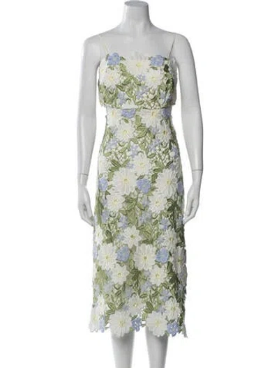 Pre-owned Eva Franco Floral Print Midi Length Dress In Green