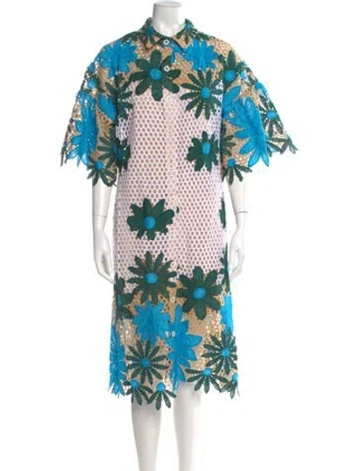 Pre-owned Eva Franco Floral Print Midi Length Dress In White