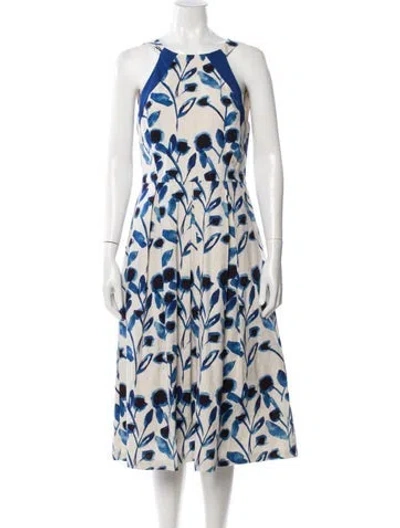 Pre-owned Eva Franco Floral Print Midi Length Dress In White