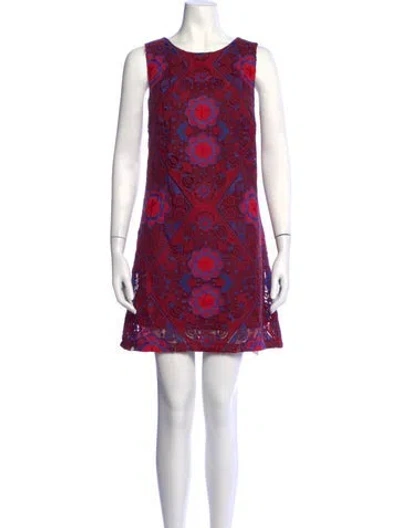Pre-owned Eva Franco Floral Print Mini Dress In Burgundy