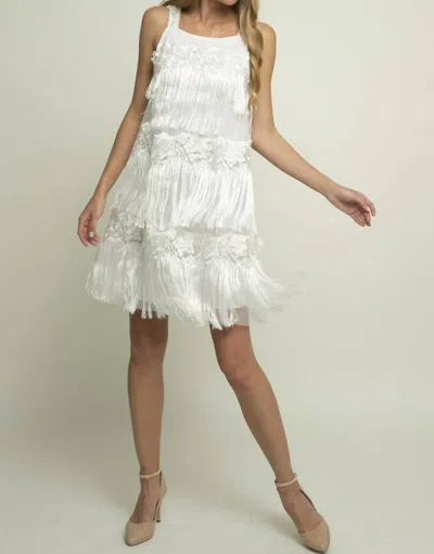 Eva Franco Freya Shift Lace Dress In Meringue Fringe