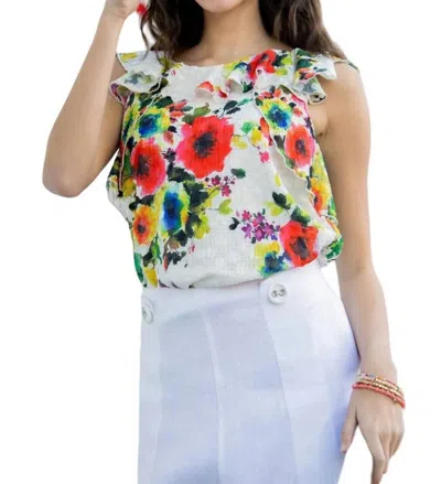 Eva Franco Greta Ruffled Top In Vienna Bloom In Multi