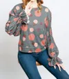 Eva Franco Hart Pleated Sleeve Top In Congo Dot In Grey