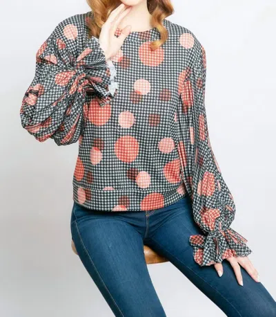 Eva Franco Hart Pleated Sleeve Top In Congo Dot In Grey