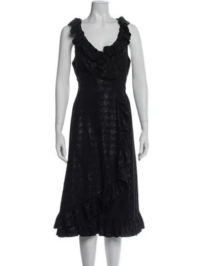 Pre-owned Eva Franco Houndstooth Print Midi Length Dress In Blue