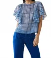 Eva Franco Juniper Cape Sleeve Top In Indigo Gingham In Blue