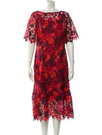 Pre-owned Eva Franco Lace Pattern Midi Length Dress In Red