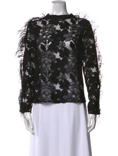 Pre-owned Eva Franco Lace Pattern Mock Neck Top In Black