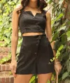 Eva Franco Linen Short Set In Black In Black