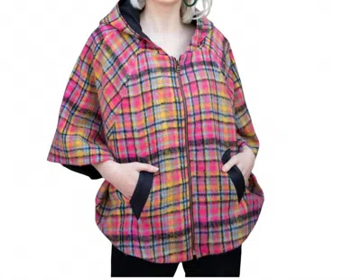 Eva Franco Mari Three Quarter Sleeve Cape In Pink Plaid