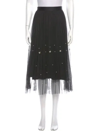Pre-owned Eva Franco Mesh Accents Midi Length Skirt In Black