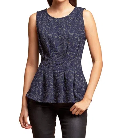 Eva Franco Metallic Peplum Top In Navymotif In Multi