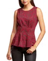 Eva Franco Metallic Peplum Top In Red