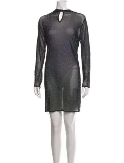 Pre-owned Eva Franco Mock Neck Mini Dress In Black