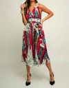 Eva Franco Odette Pleated Midi Dress In Battenburg In Multi