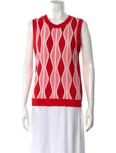 Pre-owned Eva Franco Patterned Crew Neck Top In Red