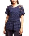 Eva Franco Peplum Top In Navy Lace