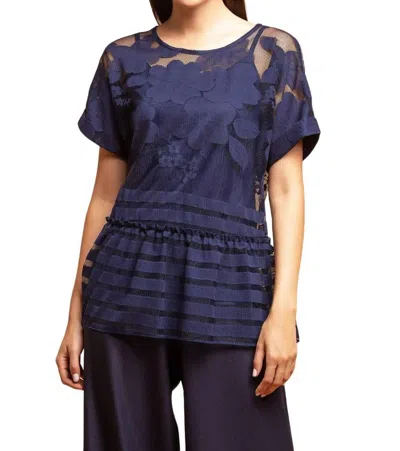 Eva Franco Peplum Top In Navy Lace In Multi