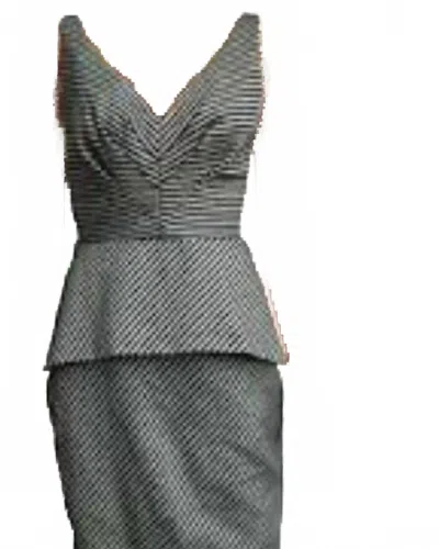 Eva Franco Pinstripe Peplum Waist Dress In Blue In Gray