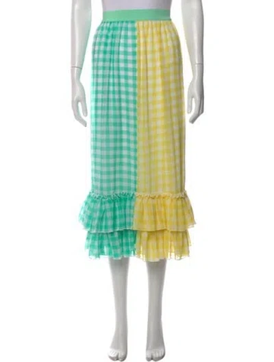 Pre-owned Eva Franco Plaid Print Long Skirt W/ Tags In Green