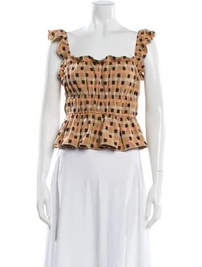 Pre-owned Eva Franco Plaid Print Square Neckline Top In Multi