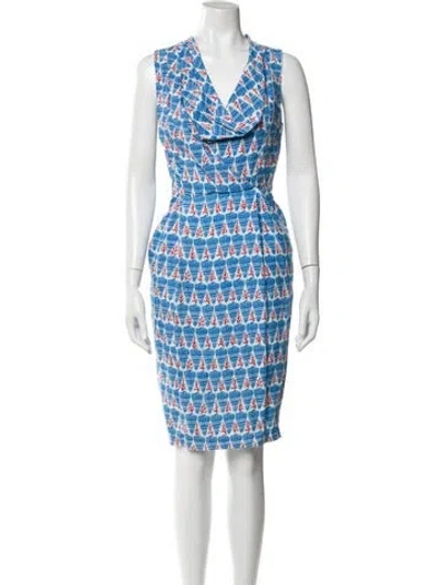 Pre-owned Eva Franco Printed Knee-length Dress In Blue