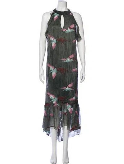 Pre-owned Eva Franco Printed Midi Length Dress In Green