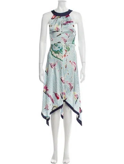 Pre-owned Eva Franco Printed Midi Length Dress W/ Tags In White