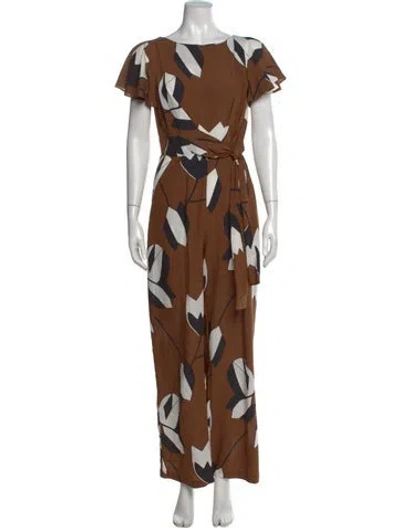 Pre-owned Eva Franco Printed Scoop Neck Jumpsuit In Brown