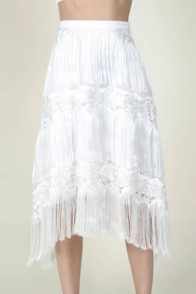 Eva Franco Quin Fringe Midi Skirt In Meringue