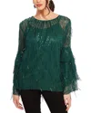 Eva Franco Sequin Fringe Top In Glitter Pine In Green