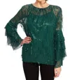 EVA FRANCO SEQUIN FRINGE TOP IN GLITTER PINE