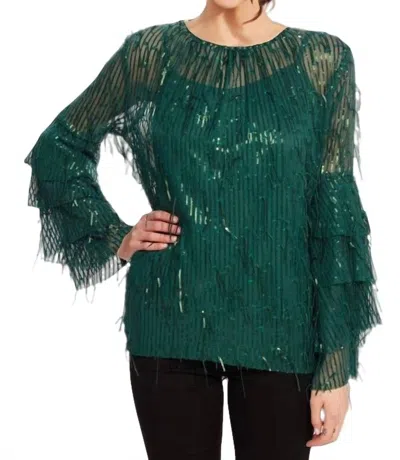 Eva Franco Sequin Fringe Top In Glitter Pine In Green