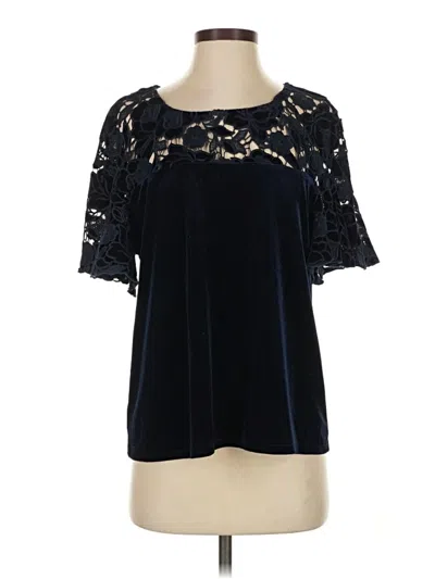 Pre-owned Eva Franco Short Sleeve Top Blue Keyhole Neckline Tops