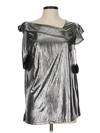 Pre-owned Eva Franco Sleeveless Top Silver Metallic Pattern One Shoulder Neckline Tops