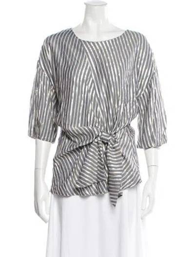 Pre-owned Eva Franco Striped Crew Neck Blouse In Gray