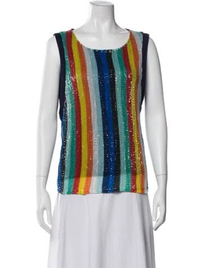 Pre-owned Eva Franco Striped Crew Neck Top In Blue