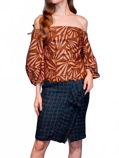 Eva Franco Tweed Pencil Mini Skirt In Copper Teal In Blue