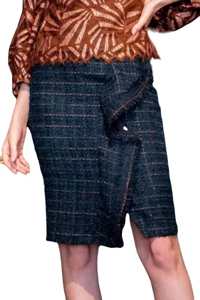 Eva Franco Copper Teal Tweed Pencil Skirt In Multi