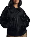 Eva Franco Velvet Floral Embroidered Bomber Jacket In Balck
