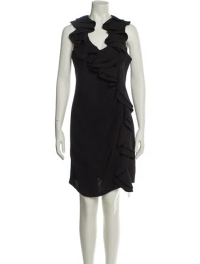 Pre-owned Eva Franco V-neck Knee-length Dress In Black
