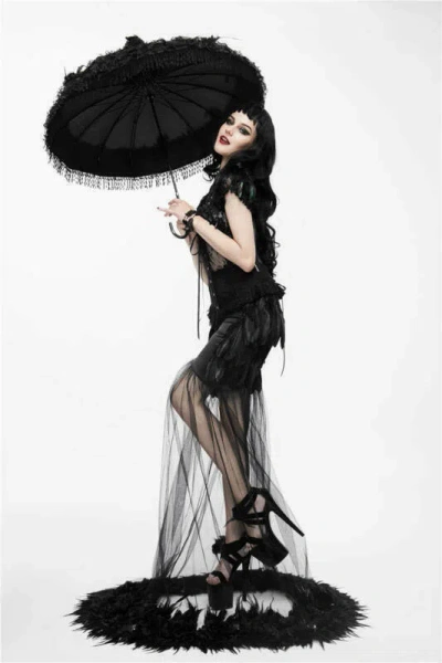 Pre-owned Eva Lady Elegant Gothic Floor-length Women Black Party See-through Feather Skirt