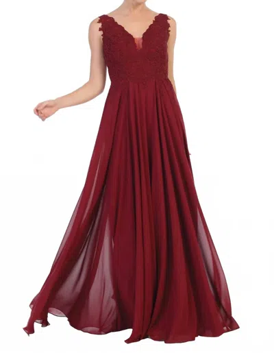 Eva Long Sleeveless Formal Evening Elegant Dress In Burgundy In White