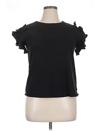 Pre-owned Eva Longoria Short Sleeve Top Black Ruffles Neckline Tops