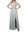 Eva Moscow Convertible Half Sleeve Chiffon Evening Slit Dress In Sage