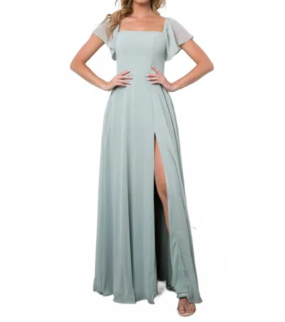 Eva Moscow Convertible Half Sleeve Chiffon Evening Slit Dress In Sage In Multi