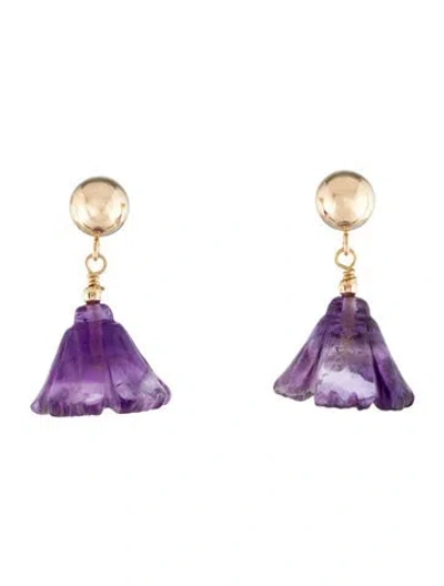 Pre-owned Eva Noga 14k Amethyst Tulip Flower Drop Earrings In Multi