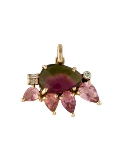 Pre-owned Eva Noga 14k Tourmaline & Diamond Botany Pendant In Multi