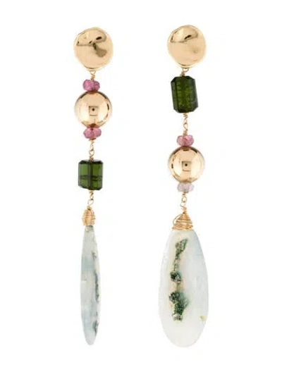 Pre-owned Eva Noga Agate & Tourmaline Bead Drop Earrings In Multi